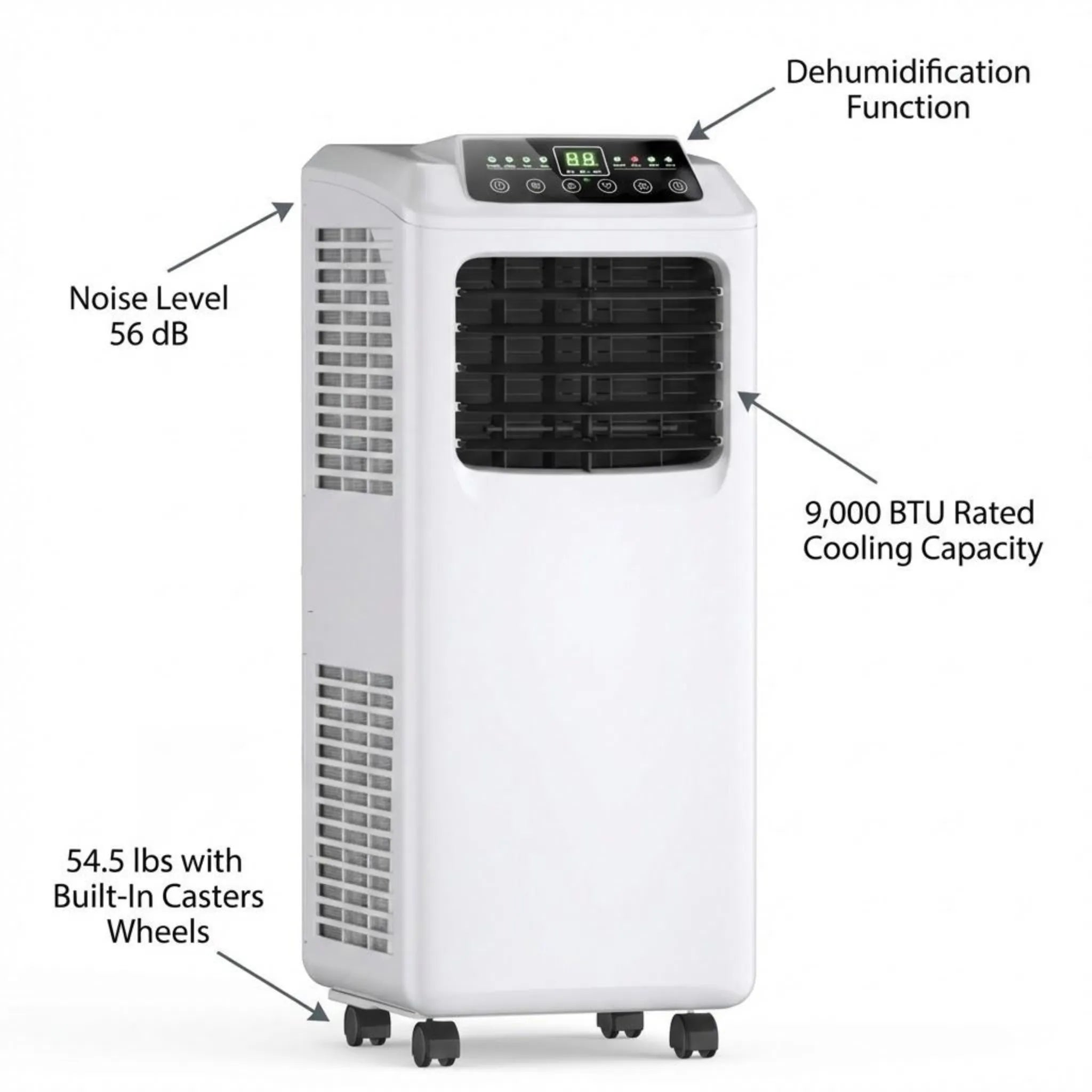 9000 BTU Portable Air Conditioner with Integrated Dehumidifier and Remote Control